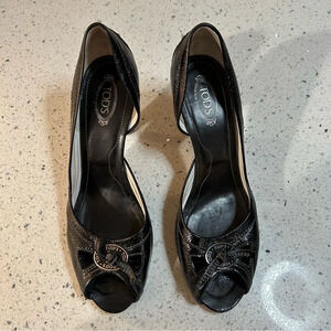 Tods Patent Leather Peep Toe Pumps​​​​